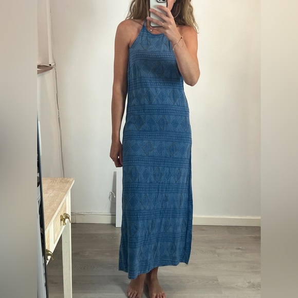 ZARA BEADED HALTER NECK LINEN BLEND DRESS SMALL INDIGO BOHEMIAN TEXTURED SUMMER - Picture 14 of 16